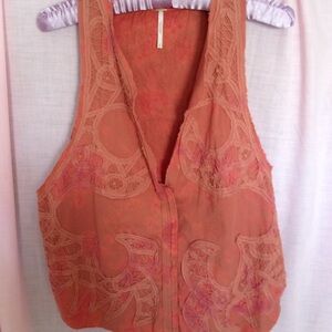 Free People Terracotta Embroidered Tank Top